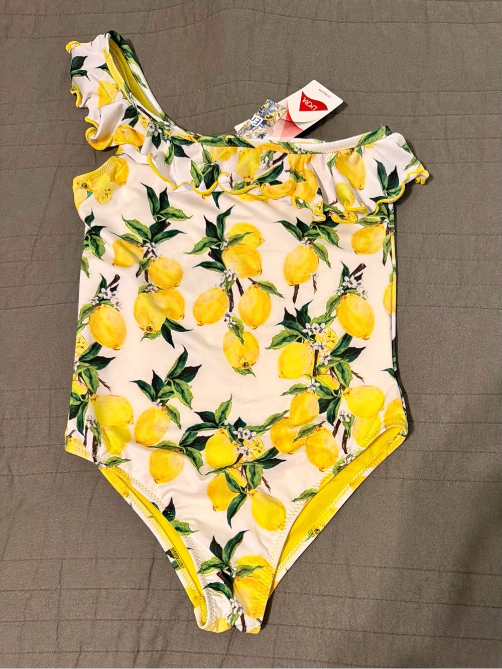 Girls Lemon-Print One-Shoulder Swimwear - Yellow